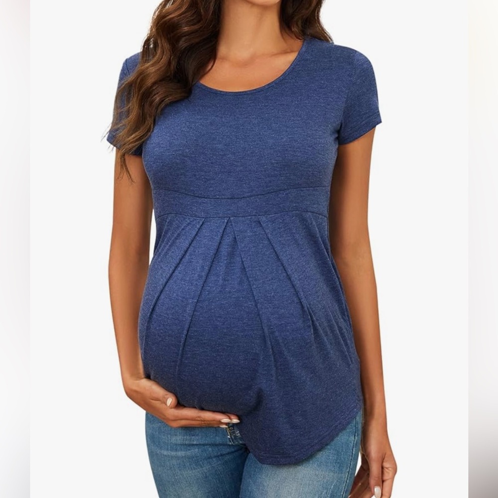 Women’s maternity short sleeve front pleat peplum short sleeve tee small